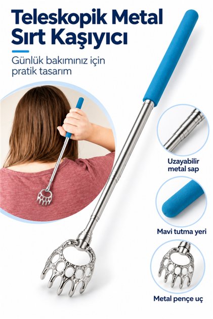 Teleskopik Sırt Kaşıma Aparatı Açılır Kapanır Sırt Kaşıyıcı Metal Aparat 1 Adet