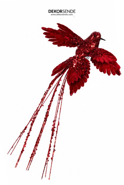 Christmas Tree Ornament Phoenix Bird with Clip Glittery Red 35 cm