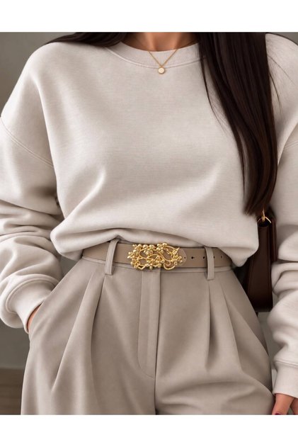 Women's Gold Daisy Patterned Buckle Belt Waist Belt Coat Belt Dress Belt Pants Belt Unisex