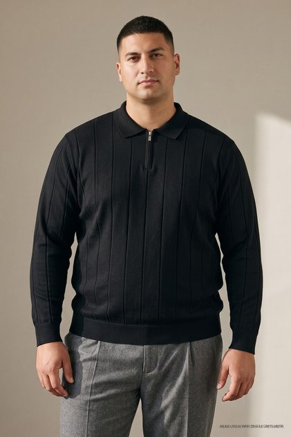Men's Winter Plus Size Black Zippered Sweatshirt