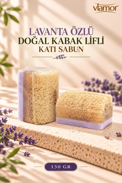 Lavanta Özlü Doğal Kabak Lifli Katı Sabun 130gr