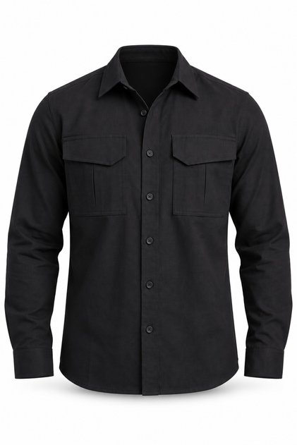 Men's Black Double Flap Pocket Long Sleeve Tactical Protection Shirt Casual