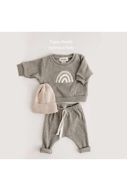 3-6M 66 Dark Grey Spring Autumn Baby Boy Girls Clothes Cotton Girl Clothing Sets Long-Sleeved Sweats