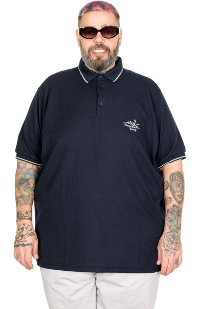 Mode XL Large Size Men's Polo Neck T-Shirt Waffle Md U24299 Navy Blue