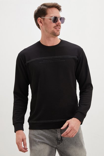 Yazı Baskılı Çimalı Bisiklet Yaka Modal Sweatshirt