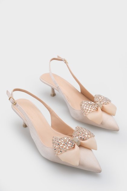 Nikolia Stoned Bowknot Pointed Toe Satin Mid-Heel Women's Shoes