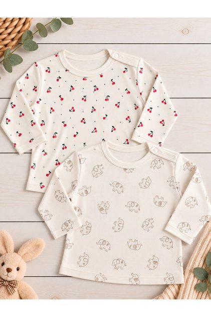 100% Cotton Unisex 2-Piece Long Sleeve Thin Seasonal Baby T-Shirt / Baby Kids T-Shirt