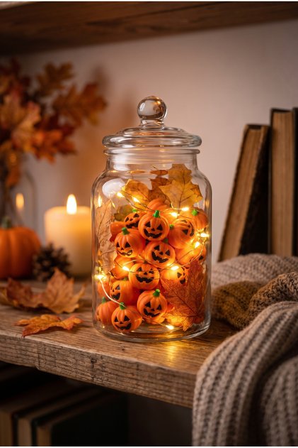 10'lu Halloween Mini Balkabağı Figürü - Ev ve Parti Dekorasyonu Cadılar Bayramı Süsü