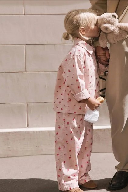 Girl's Floral Detailed Waterproof Raincoat Set with Inner Fleece