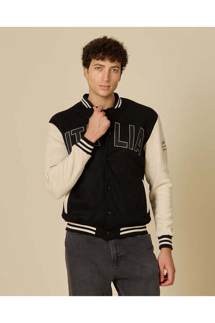 Men Black And Ivory Varsity Jacket