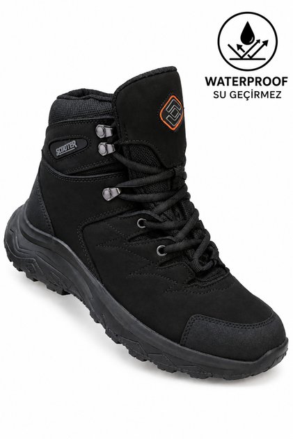 7335 Men's Genuine Leather Trekking Waterproof Winter Boots - Non-Slip Orthopedic Sole Winter Black Mountain Hiking Boots