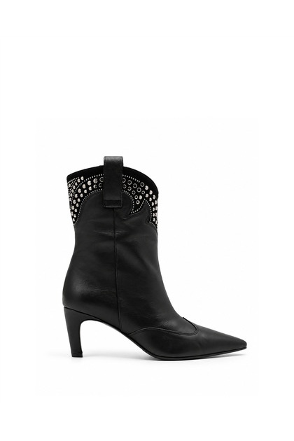 Genuine Leather Metal Studded Women's Boots 053 Black (Black)