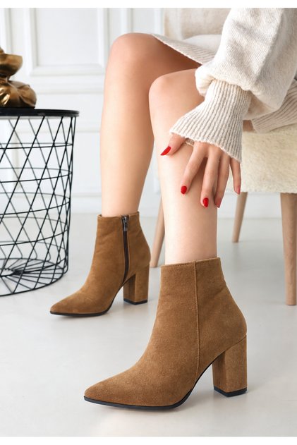 Levza Women's Thick Heeled Zippered Short Boots