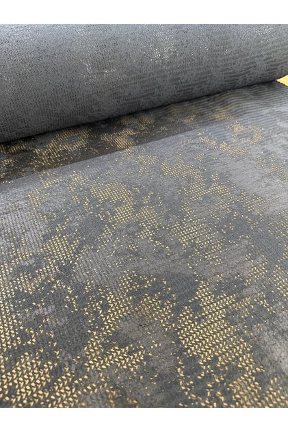 Black Gold Foil Printed Suede Lace Fabric - Glittering Evening Dress and Designer Fabric