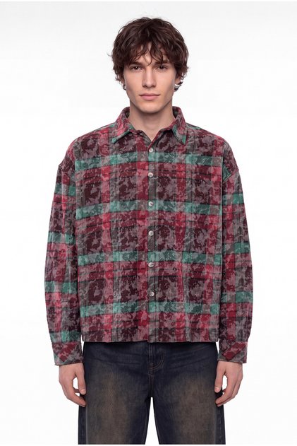 Men's Plaid Long Sleeve Oversize Shirt Claret Red