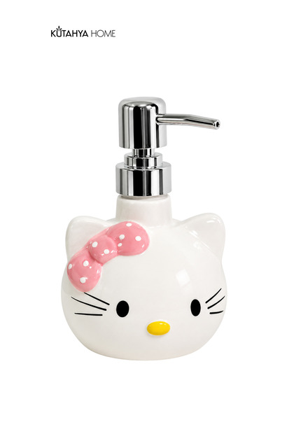 Pati Cat Figured Liquid Soap Dispenser with Pink Bow and White Pump