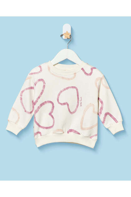 Infant Girls Ivory And Pink Heart Sweatshirt