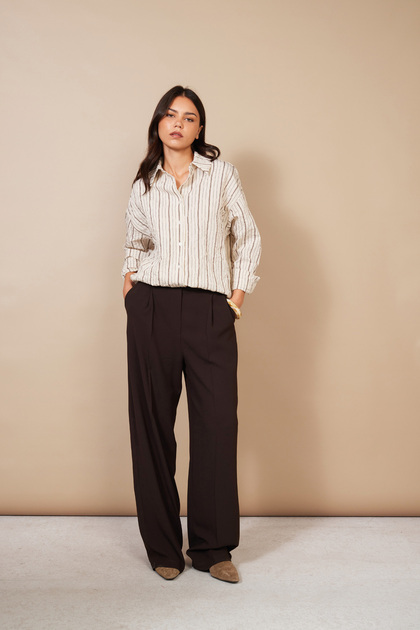 Long Sleeve Oversize Striped Shirt Ecru