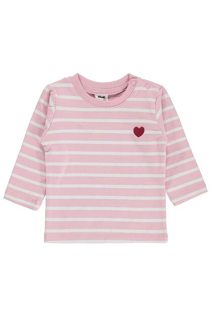 Heart Embroidered Striped 6-18 Months Sweatshirt - Pink
