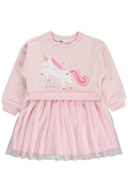 Rochie cu fustă din tul cu imprimeu unicorn pentru copii de 2-5 ani - Roz