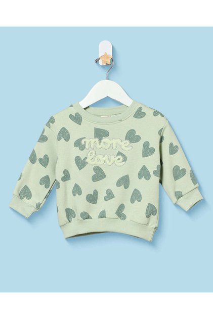 Infant Girls Green Heart Print Sweatshirt