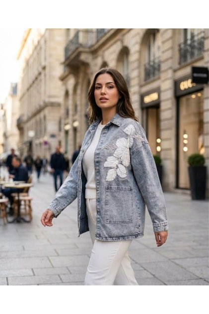 Embroidery Detailed Stoned Denim Jacket