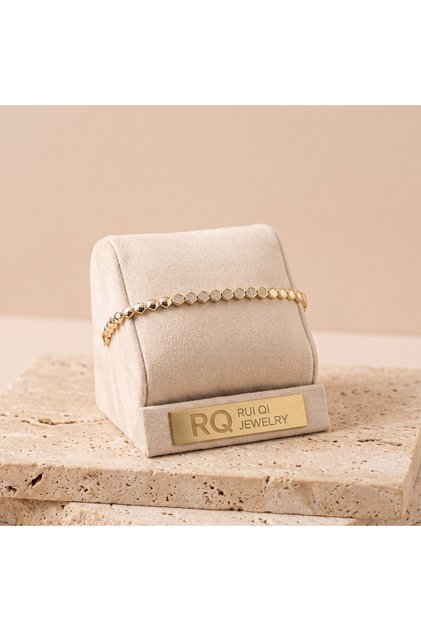 Rui Qi Jewelry Vip Series 316L Steel Gold Color Center Zircon Stone Hexagonal Motif Chain Bracelet 19 cm