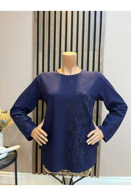 Women's Middle-Aged and Above Sea Shell Motif Winter Mother Combed Cotton Blouse