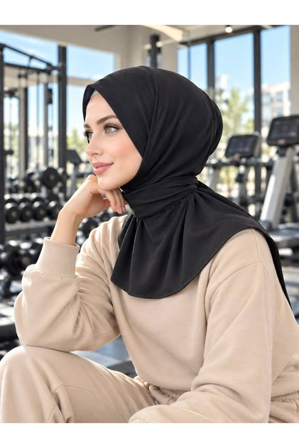 Siyah Athletic Hijab Spor Tesettür Bone - Günlük ve Antrenman Kullanımına Uygun Bağlamalı
