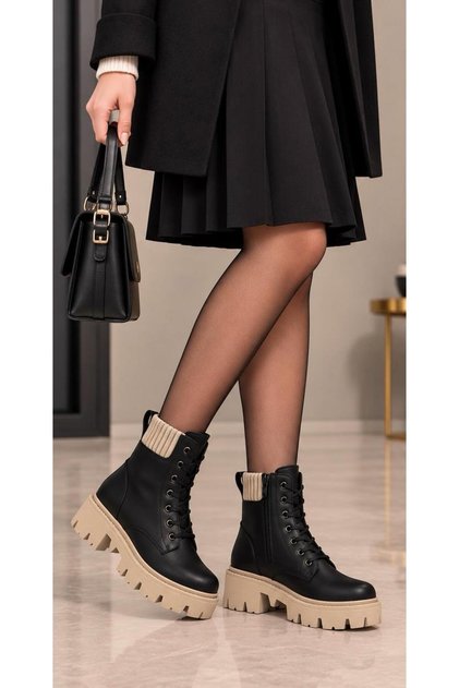 Black Leather Women's Boots, Waterproof Boots, Non-Slip Sole, Winter Boots
