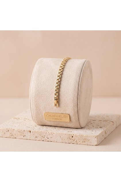 Vip Series 316L Steel Gold Color Rectangular Link Chain Bracelet Without Stone 19 cm