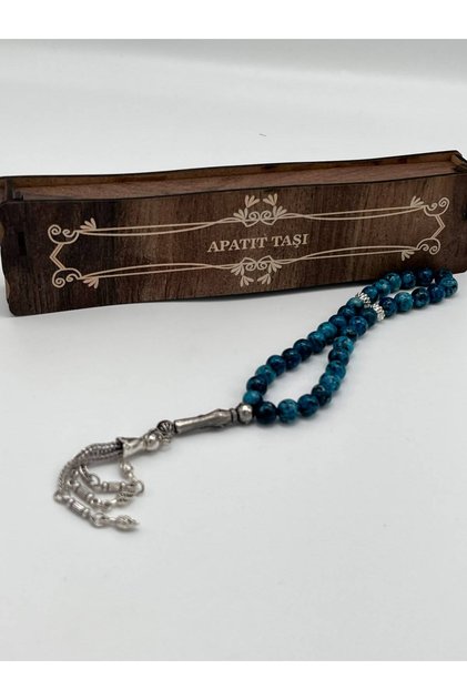 Aquamarine Stone Prayer Beads Set of 33 – Stylish Prayer Beads with Blue Natural Stone Color and Metal Tassels + Boxed + Tsb66