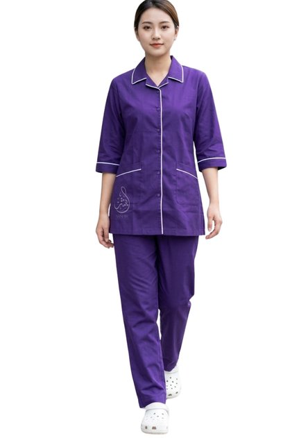 Housemaid/Khadama/Nanny Uniform Set, V-Neck Tunic with 3/4 Sleeves and Trousers, COTTON FABRIC