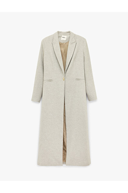 Long Sleeve Buttoned Long Cut Blazer Jacket with Pockets