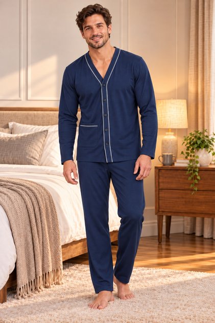 Men's Pajama Set, 100% Cotton, Interlock, Front Buttoned, Long Sleeve