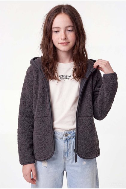Girl's Hooded Zippered Plush Sweatshirt