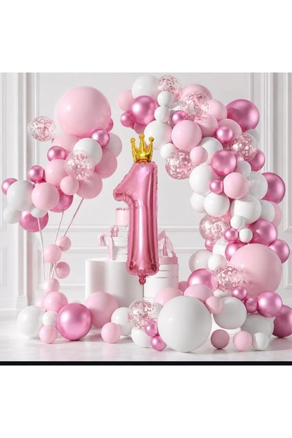 1 Year Old Balloon Chrome Balloon Chain Set, Set of 104 Large Balloons