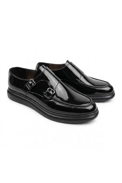 Men's Patent Leather and Matte Leather Double Buckle Poly Sole Jean Pants Classic Shoes Suitable for Bridal Suits and Suit Bottoms