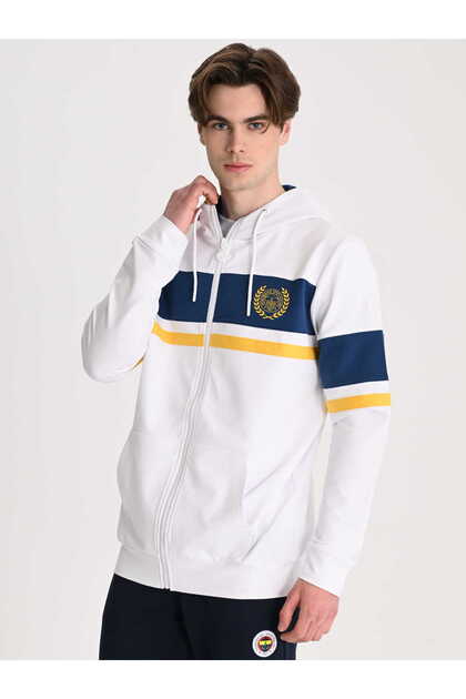 Beyaz Kolej Çelenk Logolu Erkek Sweatshirt