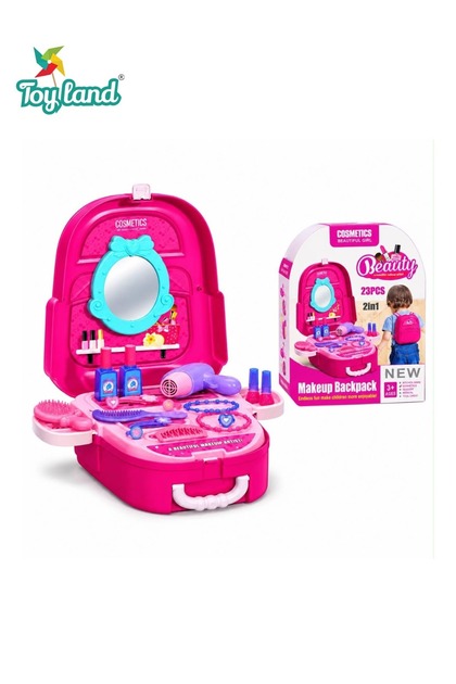 Kids Makeup Backpack Playset 23 PCS, 2 in 1 Pretend Beauty Salon Toy Kit with Mirror, Toy Hair Dryer, Comb, Brush, Nail Polish & Fashion Accessories, Portable Makeup Case for Girls Ages 3+