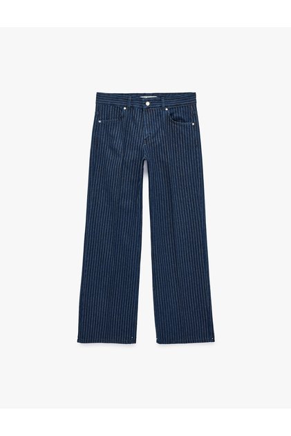 Low Waist Buttoned Pocketed Striped Glittery Baggy Denim Trousers - Baggy Jeans