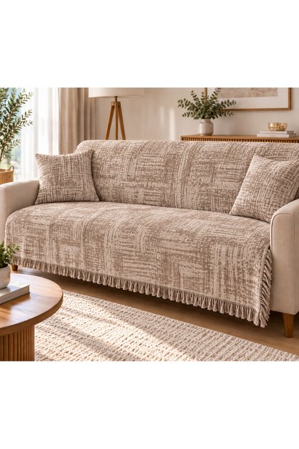 Keten %100 Pamuklu Çift Taraflı Çekyat&Koltuk Örtüsü 180x220cm