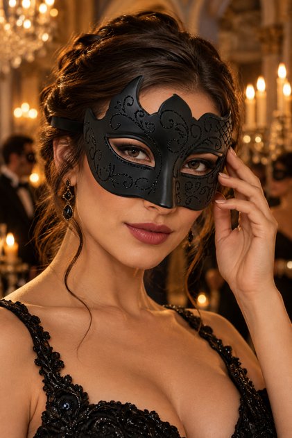 Black Venetian Mask with Glitter Pattern Lace-Up Masquerade Party Costume Halloween Halloween