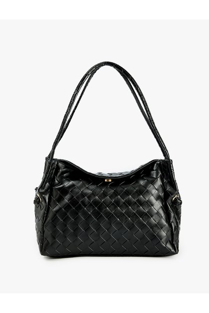 Quilted Knitted Textured Faux Leather Shoulder Bag with Metal Accessories and Internal Pocket