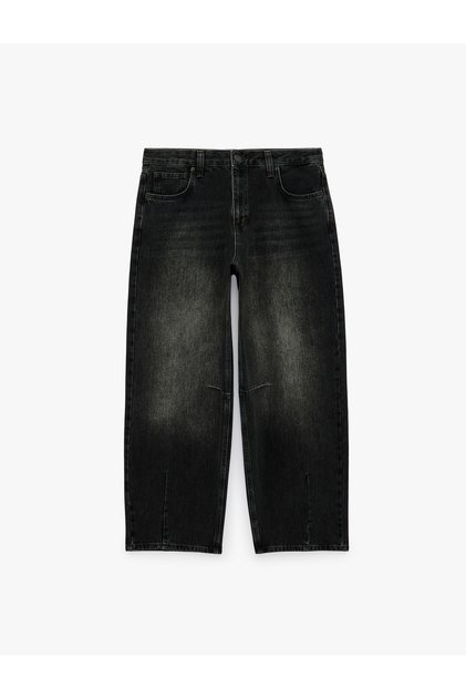 Buttoned Washable Regular Waist Straight Leg Barrel Denim Trousers with Pockets - Barrel Jeans