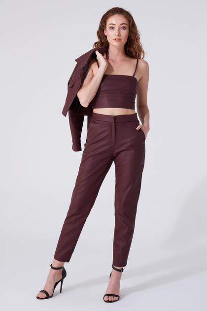 BORDO DERİ CİGARETTE PANTOLON