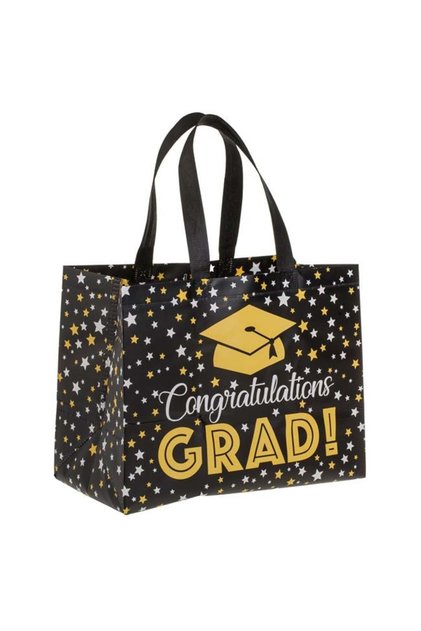Sacosa multifunctionala neagra congratulations grad! cu manere 31.5x24.5x17 cm Shopiens®