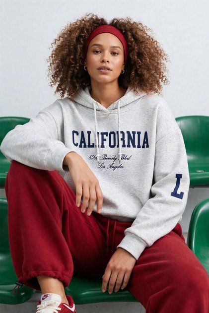 Women's Hooded California Printed Sweatshirt - Snow Melange