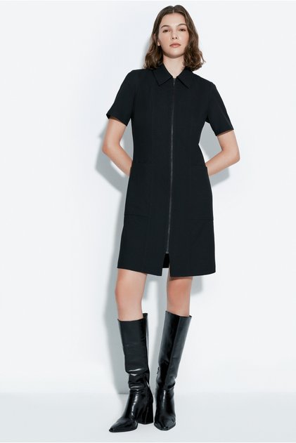 Zippered Polo Neck Dress