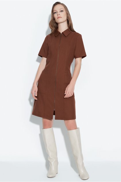 Zippered Polo Neck Dress